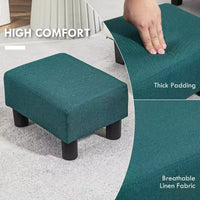 Petit pouf cube repose-pieds avec revêtement en tissu de lin - vert