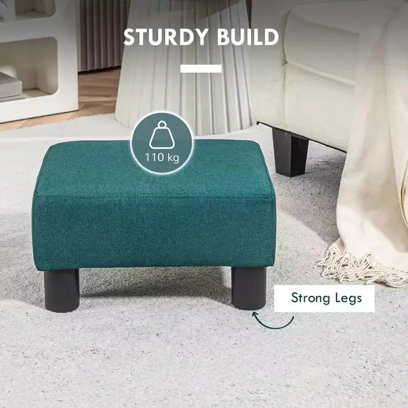 Petit pouf cube repose-pieds avec revêtement en tissu de lin - vert