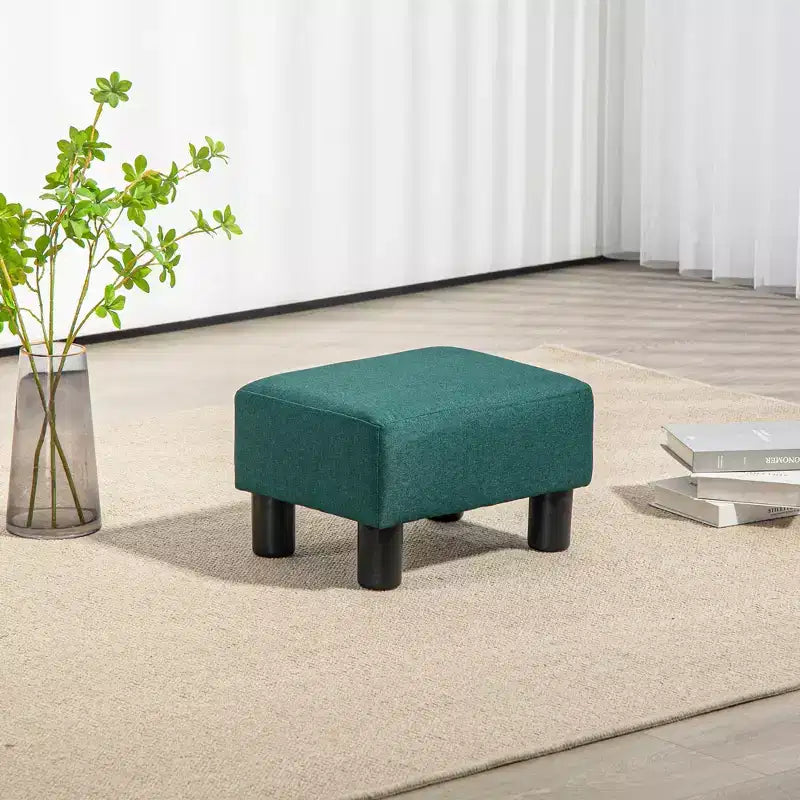 Petit pouf cube repose-pieds avec revêtement en tissu de lin - vert