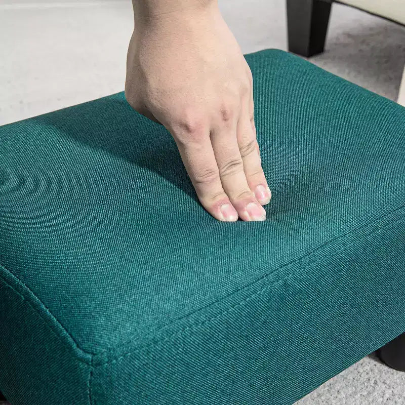 Petit pouf cube repose-pieds avec revêtement en tissu de lin - vert