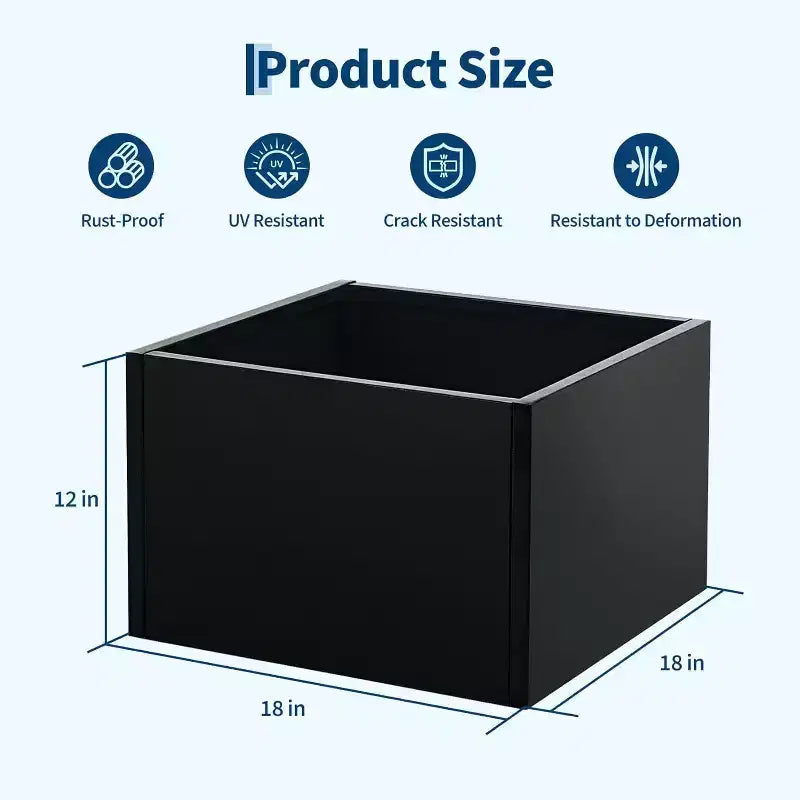 Carré potager surélevé en métal, pot de fleurs carré noir pour extérieur avec étagère amovible et base ouverte, jardinière de grande capacité pour légumes, fleurs, herbes aromatiques