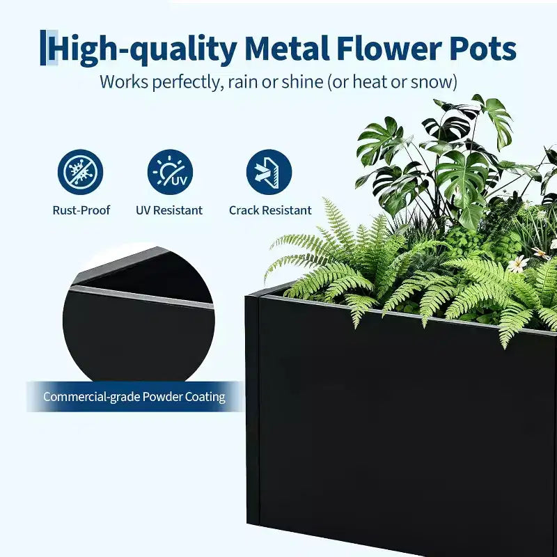 Carré potager surélevé en métal, pot de fleurs carré noir pour extérieur avec étagère amovible et base ouverte, jardinière de grande capacité pour légumes, fleurs, herbes aromatiques