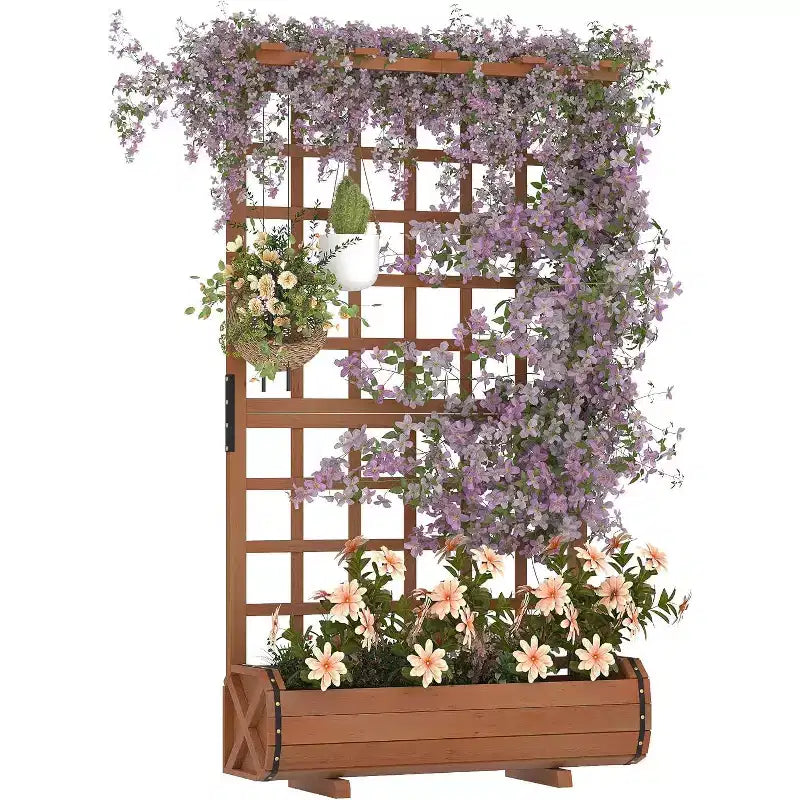 Jardinière surélevée haute de 67 po avec treillis et toit, en bois, pour plantes grimpantes, grande jardinière intérieure/extérieure pour légumes, herbes et fleurs