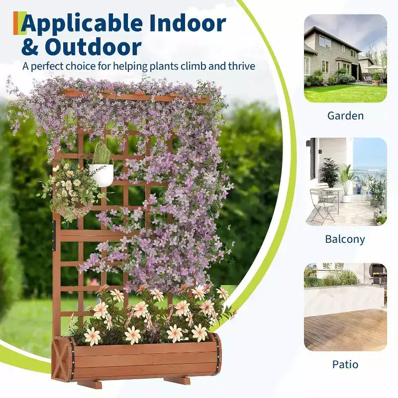 Jardinière surélevée haute de 67 po avec treillis et toit, en bois, pour plantes grimpantes, grande jardinière intérieure/extérieure pour légumes, herbes et fleurs