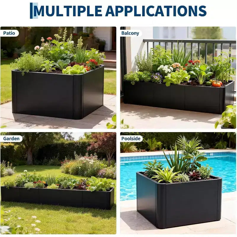 Carré potager surélevé en métal à base ouverte extra long, métal moderne, assemblage par clipsage sans outil, coins arrondis, base ouverte, trous de drainage, pour terrasse, balcon, jardin