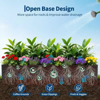 Carré potager surélevé en métal à base ouverte extra long, métal moderne, assemblage par clipsage sans outil, coins arrondis, base ouverte, trous de drainage, pour terrasse, balcon, jardin