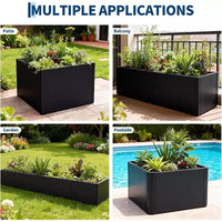 Carré potager surélevé en métal à base ouverte extra long, métal moderne, assemblage par clipsage sans outil, coins arrondis, base ouverte, trous de drainage, pour terrasse, balcon, jardin