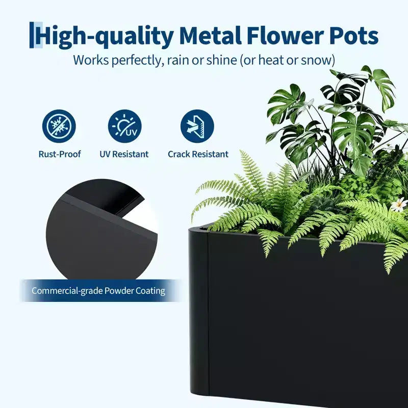 Jardinière carrée en métal Acekool avec base de drainage et assemblage sans outil par encliquetage pour patio, balcon, jardin