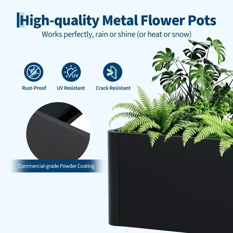 Jardinière carrée en métal Acekool avec base de drainage et assemblage sans outil par encliquetage pour patio, balcon, jardin