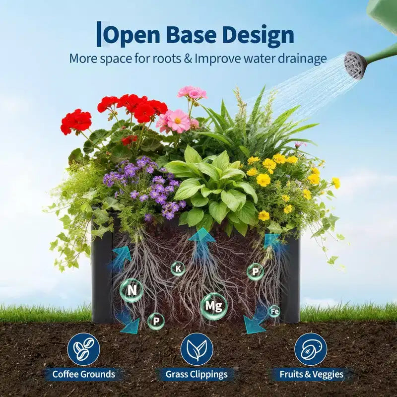Jardinière carrée en métal Acekool avec base de drainage et assemblage sans outil par encliquetage pour patio, balcon, jardin