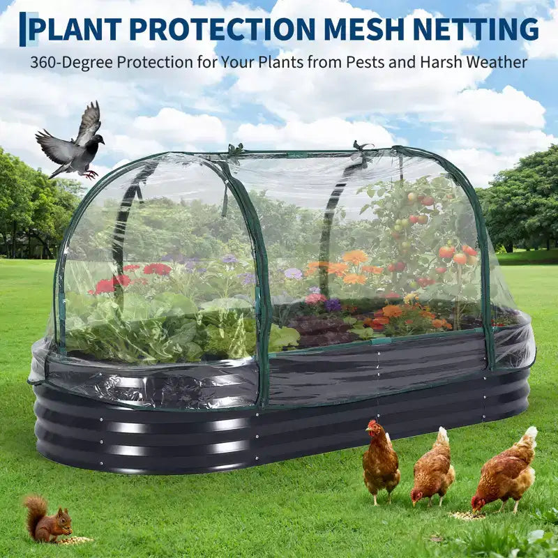 Jardinière ovale surélevée Acekool avec couvercle zippé en PVC et base ouverte, jardinière en acier galvanisé pour jardin ou patio