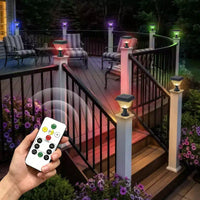 C Cattleya Lot de 2 luminaires solaires pour poteaux de clôture, 21,6 cm, noir mat, avec télécommande, 3 températures de couleur et RVB, fonction minuterie