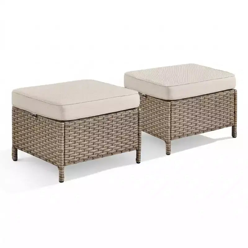 Ensemble poufs d'extérieur en résine tressée, repose-pieds de rangement de terrasse (lot de 2)