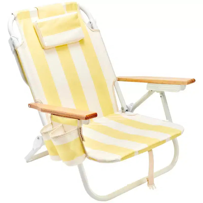 Sunnylife : Chaise de plage Deluxe - La Mer Limon Stripe - transat en tissu jaune