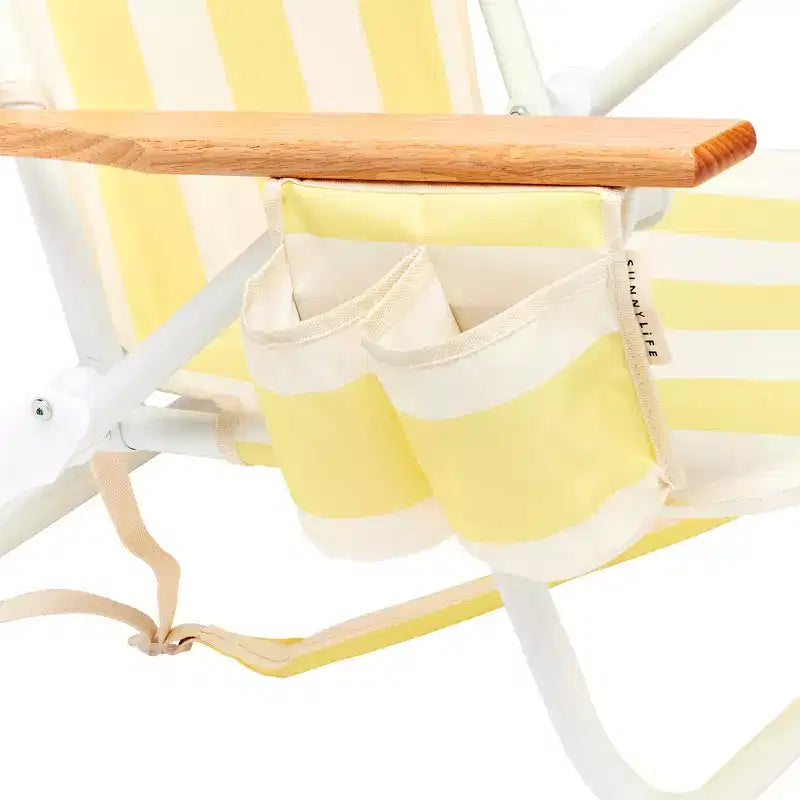 Sunnylife : Chaise de plage Deluxe - La Mer Limon Stripe - transat en tissu jaune