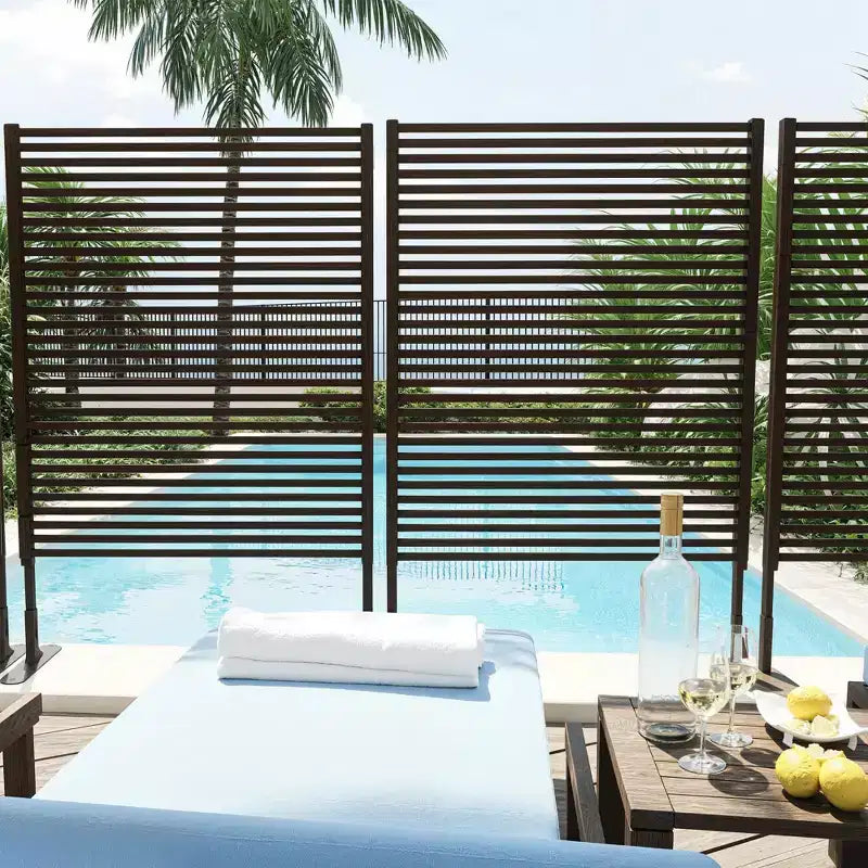 Brise-vue extérieur – Panneau de clôture métallique autoportant 47X71 pour patio et jardin, séparateur treillis résistant à la rouille et aux intempéries, marron