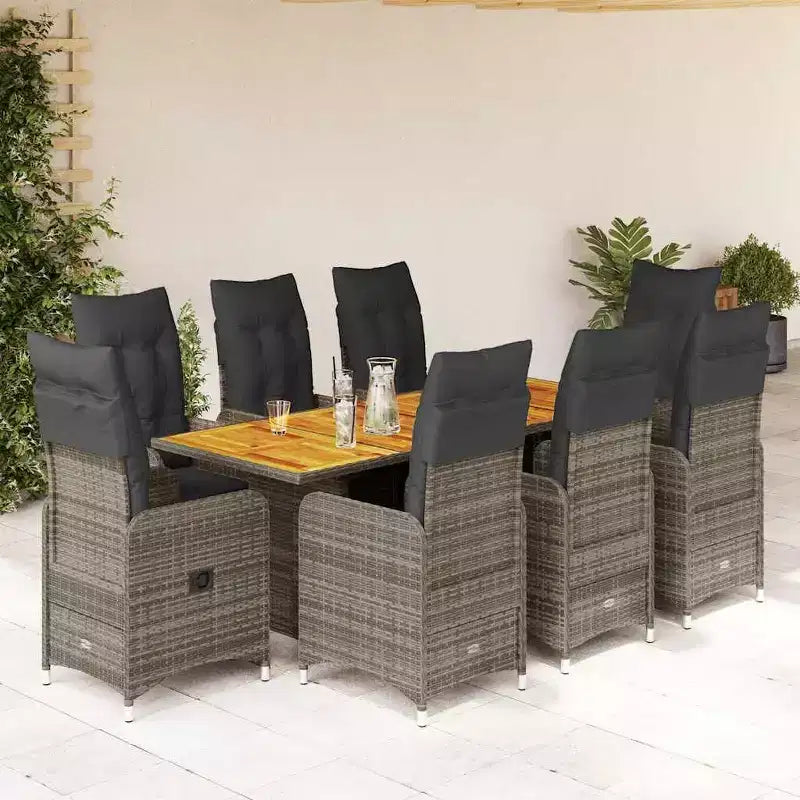 vidaXL Ensemble bistro en résine tressée PE, cadre en acier, bois d'acacia, 6 places