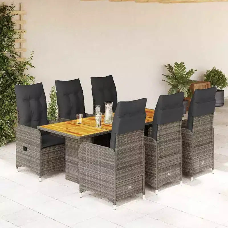 vidaXL Ensemble bistro en résine tressée PE, cadre en acier, bois d'acacia, 6 places