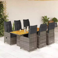 vidaXL Ensemble bistro en résine tressée PE, cadre en acier, bois d'acacia, 6 places