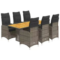 vidaXL Ensemble bistro en résine tressée PE, cadre en acier, bois d'acacia, 6 places