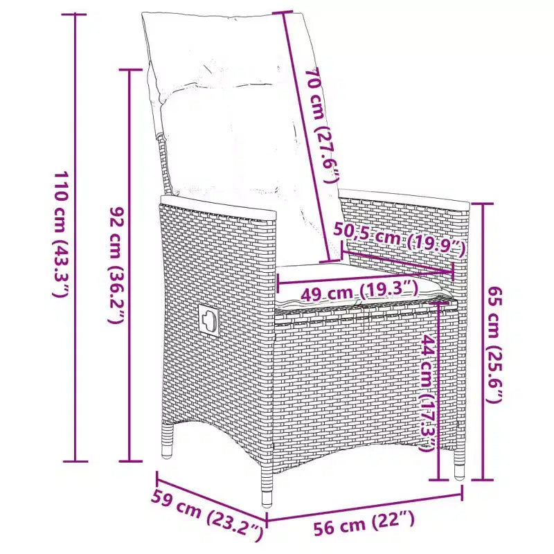 vidaXL Ensemble bistrot en rotin synthétique noir, acier enduit de poudre, bois d'acacia massif