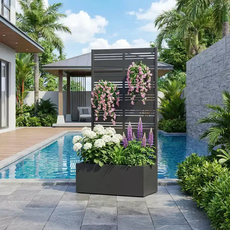 Jardinière surélevée Dovelina avec treillis et bac à plantes en métal avec écran d'intimité pour plantes grimpantes - 59 x 30/60, 47 x 47/94, 72 x 35/47/70/94