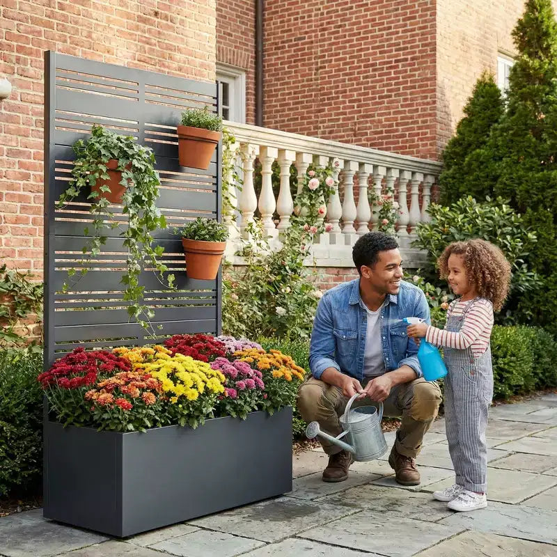 Jardinière surélevée Dovelina avec treillis et bac à plantes en métal avec écran d'intimité pour plantes grimpantes - 59 x 30/60, 47 x 47/94, 72 x 35/47/70/94
