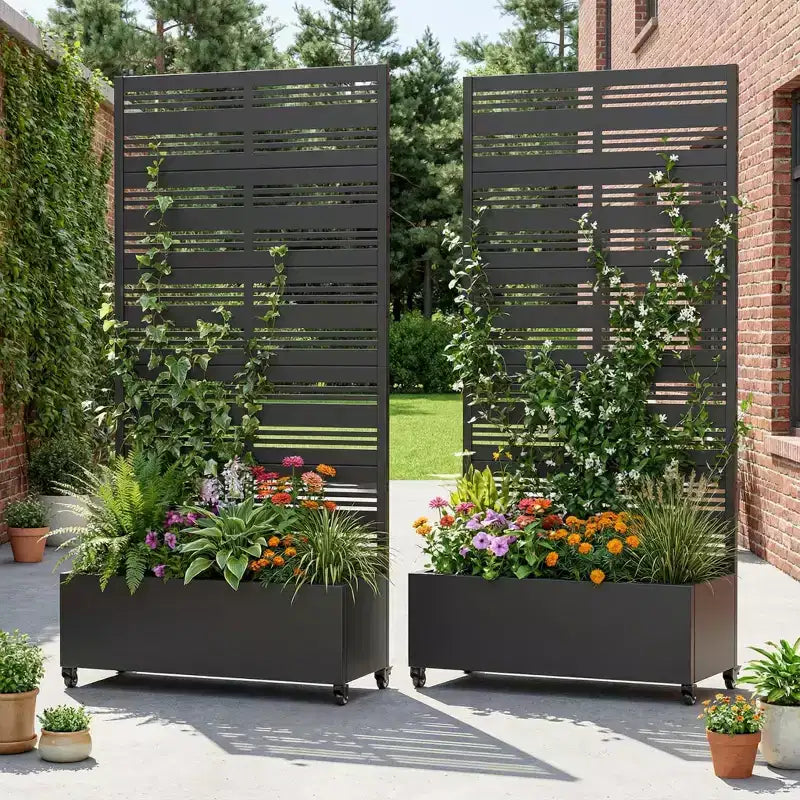 Jardinière surélevée Dovelina avec treillis et bac à plantes en métal avec écran d'intimité pour plantes grimpantes - 59 x 30/60, 47 x 47/94, 72 x 35/47/70/94