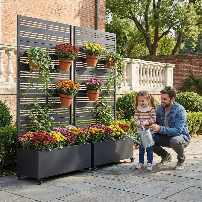 Jardinière surélevée Dovelina avec treillis et bac à plantes en métal avec écran d'intimité pour plantes grimpantes - 59 x 30/60, 47 x 47/94, 72 x 35/47/70/94