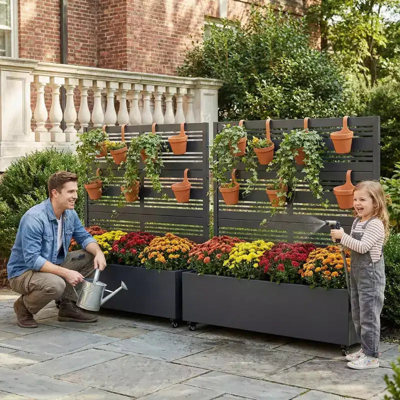 Jardinière surélevée Dovelina avec treillis et bac à plantes en métal avec écran d'intimité pour plantes grimpantes - 59 x 30/60, 47 x 47/94, 72 x 35/47/70/94