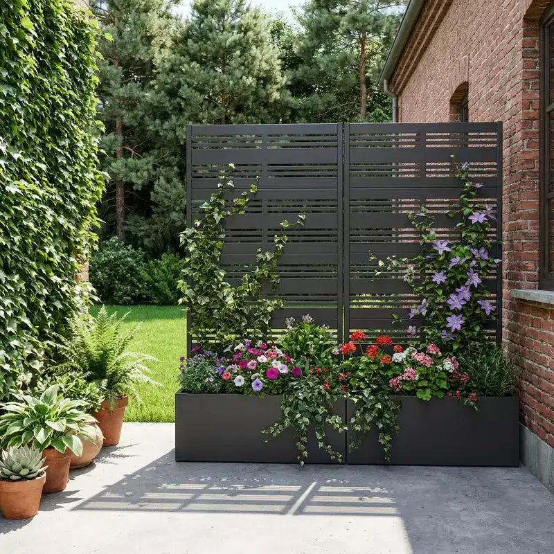 Jardinière surélevée Dovelina avec treillis et bac à plantes en métal avec écran d'intimité pour plantes grimpantes - 59 x 30/60, 47 x 47/94, 72 x 35/47/70/94