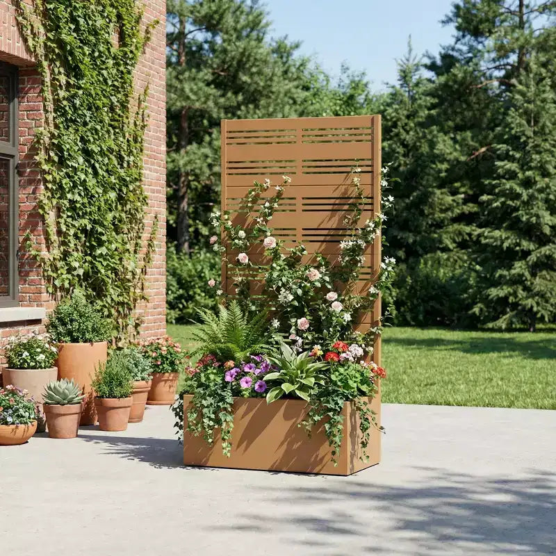 Jardinière surélevée Dovelina avec treillis et bac à plantes en métal avec écran d'intimité pour plantes grimpantes - 59 x 30/60, 47 x 47/94, 72 x 35/47/70/94