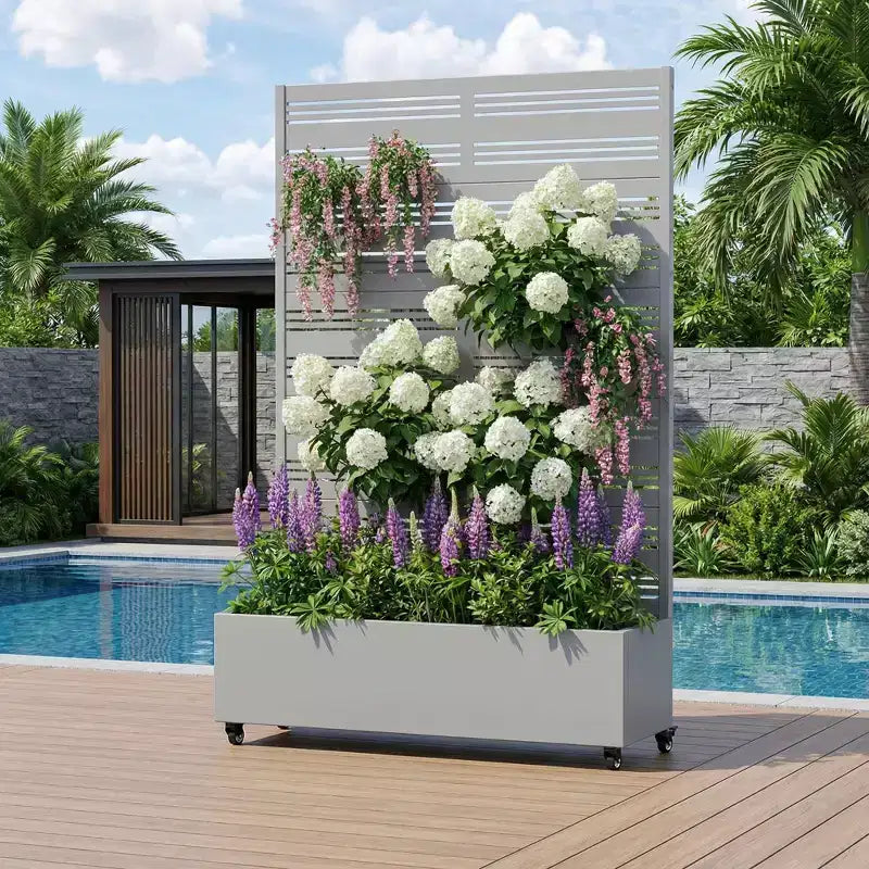 Jardinière surélevée Dovelina avec treillis et bac à plantes en métal avec écran d'intimité pour plantes grimpantes - 59 x 30/60, 47 x 47/94, 72 x 35/47/70/94