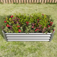 Carré potager surélevé en métal argenté 4 x 2 x 1 pour légumes, herbes et fleurs pour patio, balcon, porche, entrée, étagère de présentation