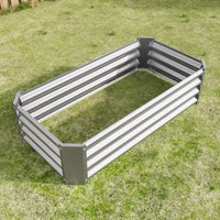 Carré potager surélevé en métal argenté 4 x 2 x 1 pour légumes, herbes et fleurs pour patio, balcon, porche, entrée, étagère de présentation