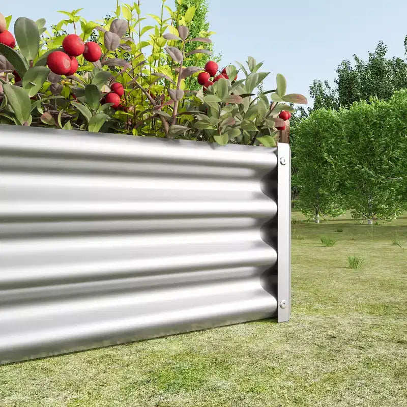 Carré potager surélevé en métal argenté 4 x 2 x 1 pour légumes, herbes et fleurs pour patio, balcon, porche, entrée, étagère de présentation