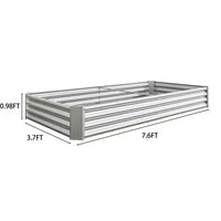 7,6x3,7x0,98 Carré potager surélevé en métal argenté pour légumes, herbes et fleurs pour balcon, porche, entrée ou étagère de présentation