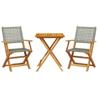 vidaXL Ensemble bistro en bois d'acacia massif, résine tressée PE, moyen, pliable