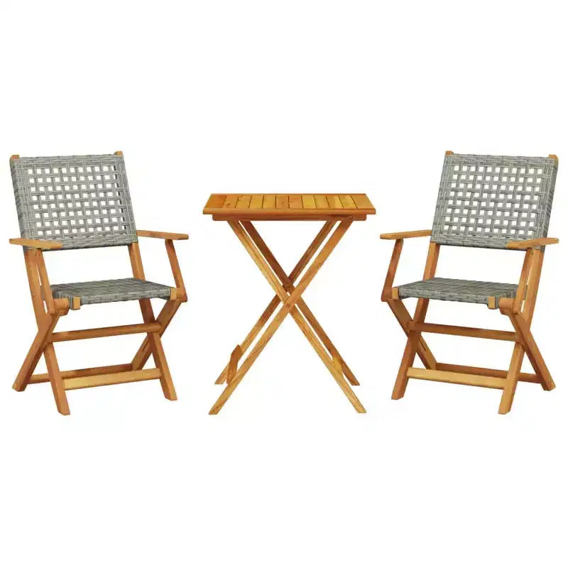 vidaXL Ensemble bistro en bois d'acacia massif, résine tressée PE, moyen, pliable