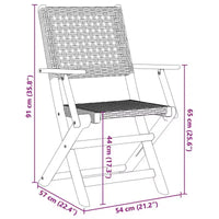vidaXL Ensemble bistro en bois d'acacia massif, résine tressée PE, moyen, pliable