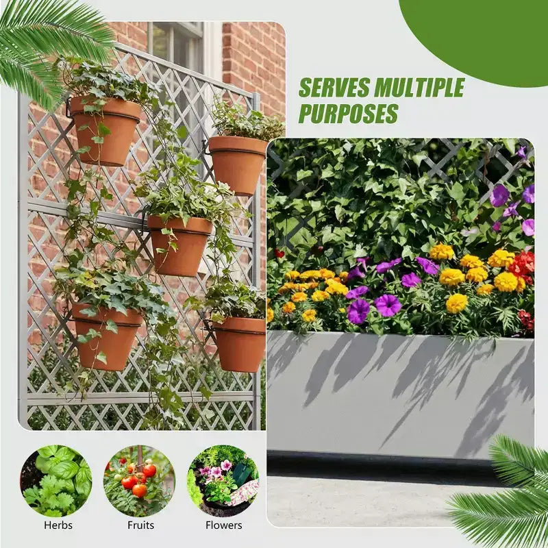 Jardinière en métal avec treillis brise-vue et bac de culture surélevé, jardinière brise-vue autoportante avec roulettes verrouillables, jardinière mobile extérieure et intérieure