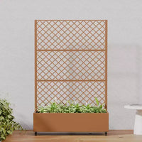 Jardinière en métal avec treillis brise-vue et bac de culture surélevé, jardinière brise-vue autoportante avec roulettes verrouillables, jardinière mobile extérieure et intérieure