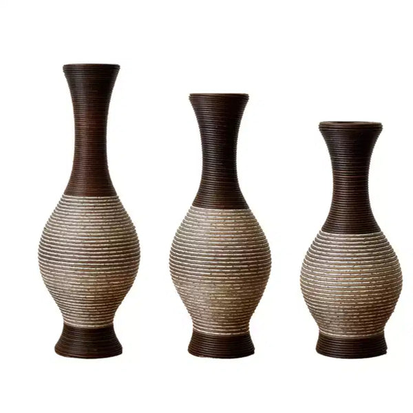 NAYSAYE Lot de 3 vases de sol tissés à la main, décor élégant de bureau et sur pied pour un style de maison moderne classique, blanc brun, 22,16*10,51*29,86