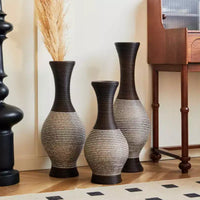 NAYSAYE Lot de 3 vases tissés à la main, élégants décorations de table et sur pied pour un style intérieur classique et moderne, marron et blanc, 22.16*10.51*29.86