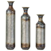 NAYSAYE Lot de 3 vases de sol en métal en forme de goutte, vases décoratifs modernes émaillés pour une décoration intérieure élégante, or et blanc, 21.25*7.8*30.9