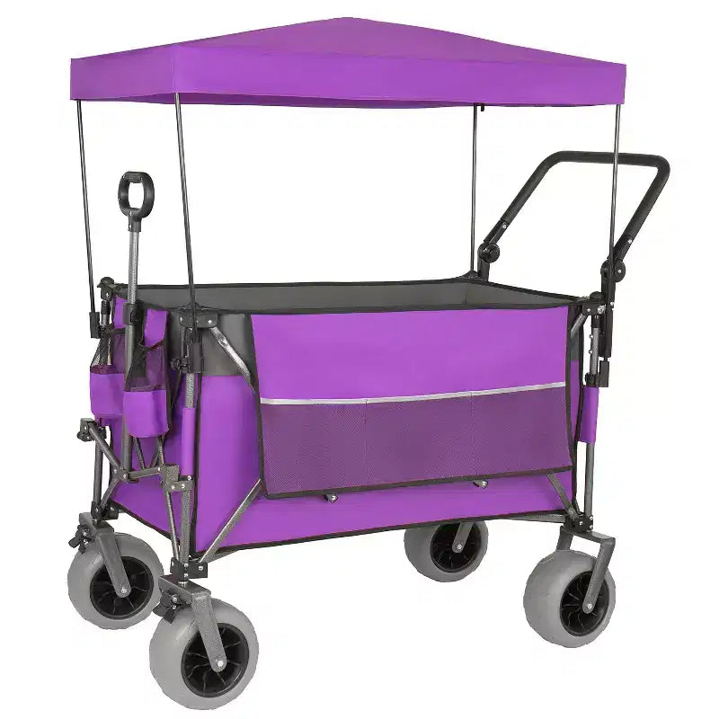 Chariot pousser-tirer multifonctionnel avec auvent et pneus de plage 9x4, poignée rotative, capacité 480 lbs 300L