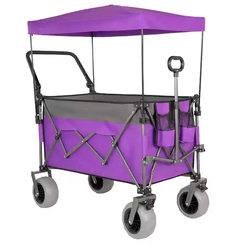 Chariot pousser-tirer multifonctionnel avec auvent et pneus de plage 9x4, poignée rotative, capacité 480 lbs 300L