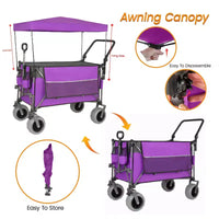 Chariot pousser-tirer multifonctionnel avec auvent et pneus de plage 9x4, poignée rotative, capacité 480 lbs 300L