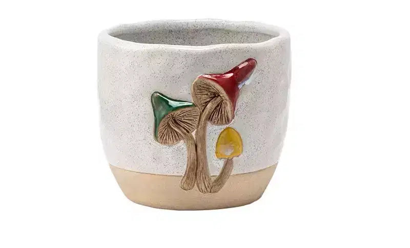 Napco Woodland Champignon 4,25 x 4,25 x 3,75 pouces Pot de fleurs succulentes en céramique blanc et beige, jardinière, porte-plante, intérieur ou extérieur