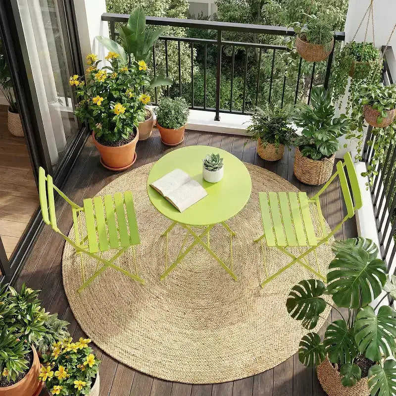 GustoWave Ensemble bistrot pliable 3 pièces en métal avec table ronde et 2 chaises